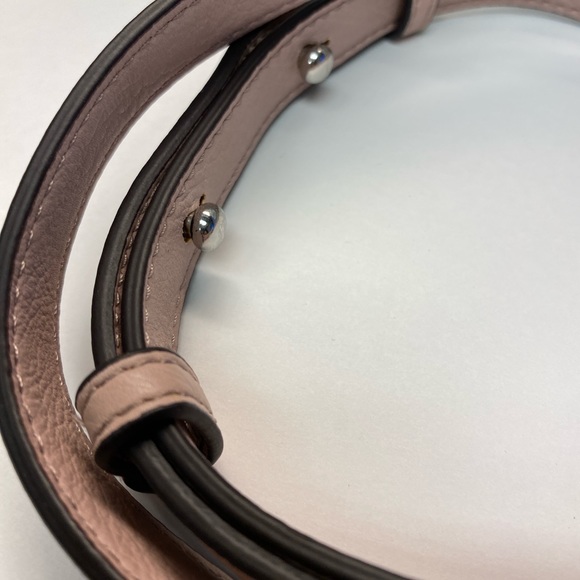 Leather Crossbody Strap, silver hardware, color Pink Blush with black trim - Picture 3 of 7